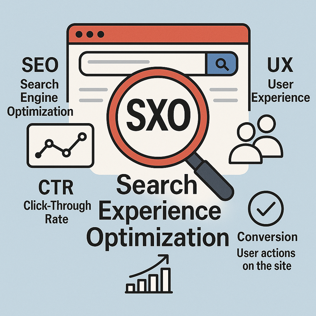 SXO diagram – including SEO, UX, CTR, and Conversion